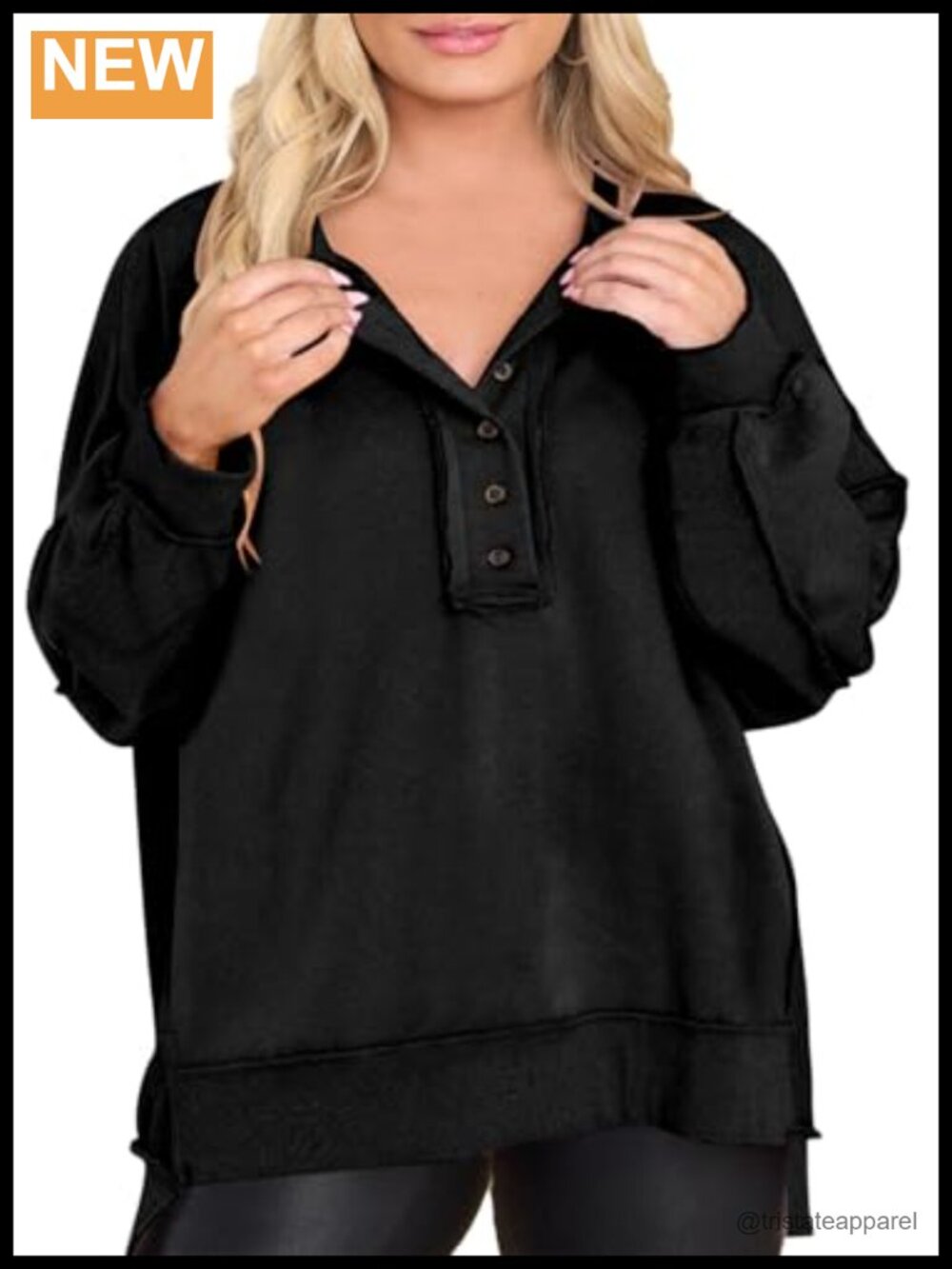 Women's Plus Size Off Shoulder Henley Sweatshirt Long Sleeve Loose Tunic